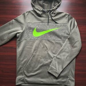 Nike Olive Green Hoodie with Neon Yellow Swoosh